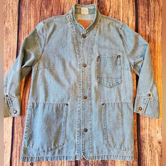 Levi's Vintage Y2K Women's Size Large Denim Chore Jacket Longline Snap Front - Picture 10 of 13